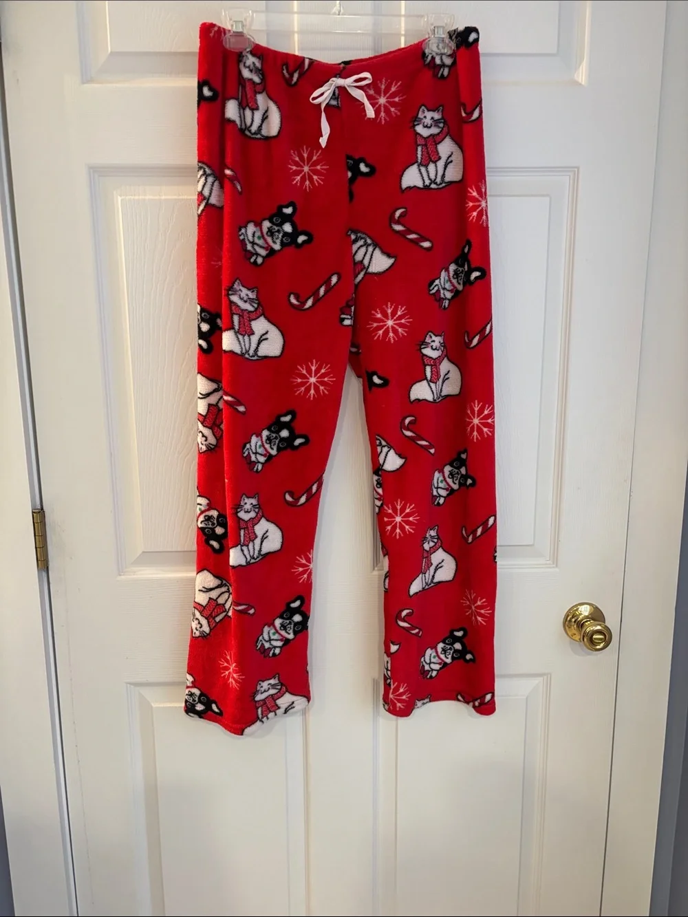 Kids Red Holiday Cat Print Pajama Pants - Cozy Fleece